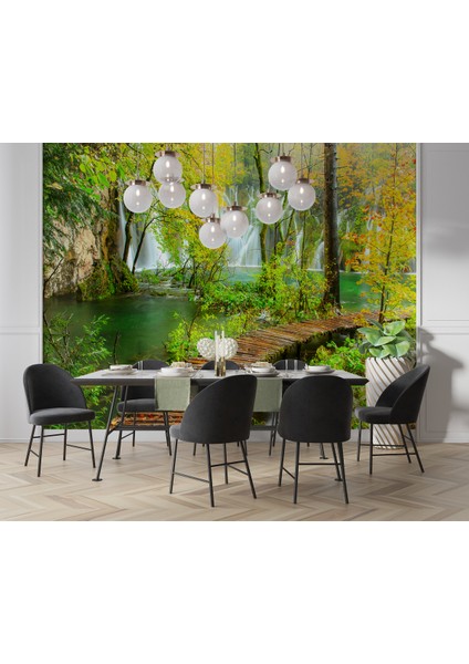 Şelale ve Köprü Desenli Isı ve Ses Yalıtımlı Sağlıklı Tekstil Duvar Kağıdı indirimleri