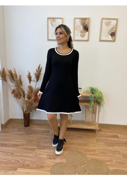 Kadın Uzun Kollu Derin Yuvarlak Yakalı Kısa Viskon Iki Iplik Elbise modelleri