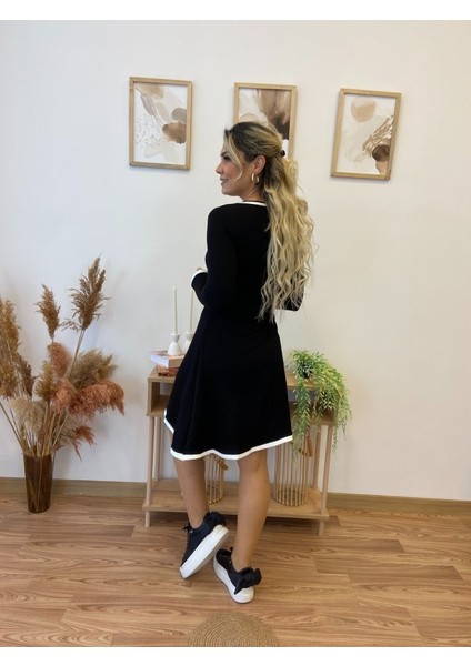 Kadın Uzun Kollu Derin Yuvarlak Yakalı Kısa Viskon Iki Iplik Elbise indirimleri