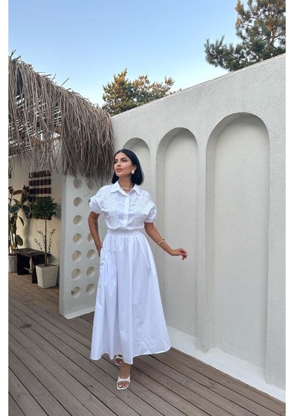 Beyaz Nakışlı Işlemeli Elbise fiyatları