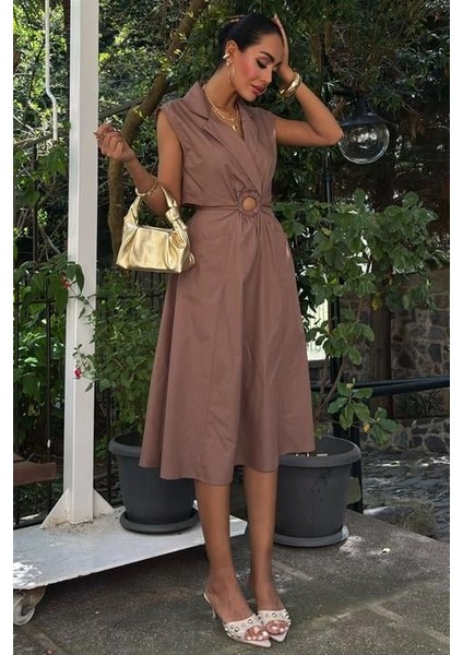 Göbeği Halka Detaylı Midi Boy Elbise 2896 indirimleri