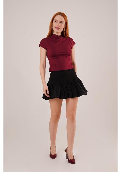 Boğazlı Parlak Kumaş Bordo Crop fiyatları