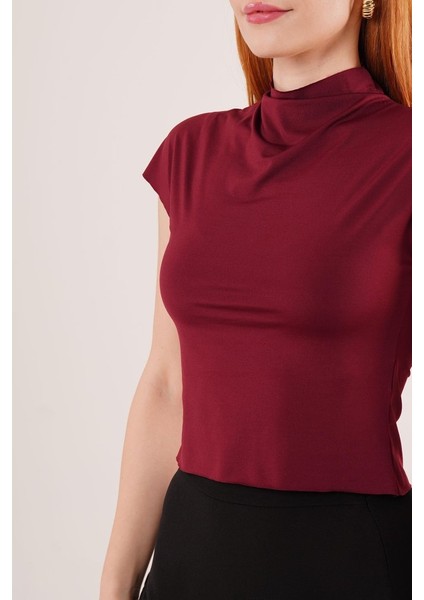Boğazlı Parlak Kumaş Bordo Crop fırsatları