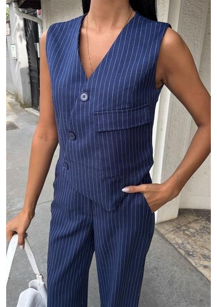 Yeleği Çapraz Detay Düğmeli Cepli Yelekli Takım 10150 modelleri