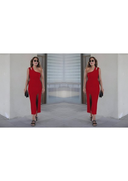 Kadın Kolsuz Tek Omuz Damla Detay Janjan Krep Elbise modelleri