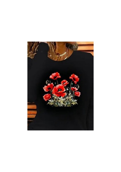 Kadın Uzun Kollu Bisiklet Yaka Baskılı Viskon Bluz fiyatları