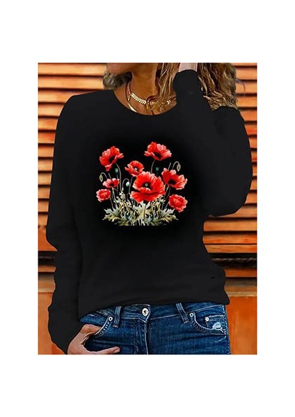 Kadın Uzun Kollu Bisiklet Yaka Baskılı Viskon Bluz modelleri