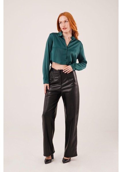 Saten Crop Model Yeşil Gömlek fiyatları