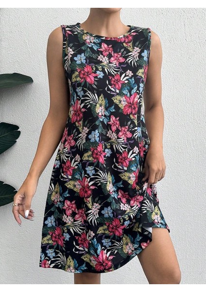 Kadın Renkli Çiçek Baskılı Süprem Elbise indirimleri