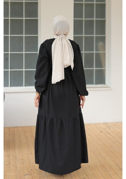 Kadın Uzun Kol Bisiklet Yaka Belden Bağlamalı Elbise modelleri