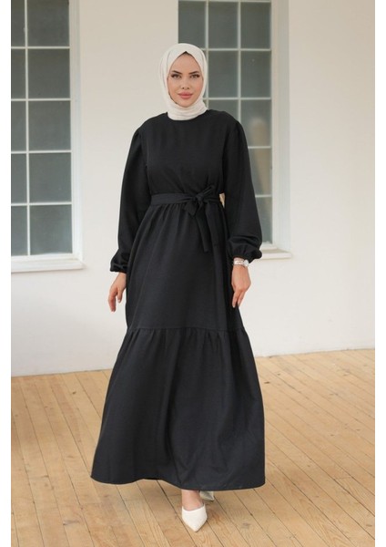 Kadın Uzun Kol Bisiklet Yaka Belden Bağlamalı Elbise fırsatları