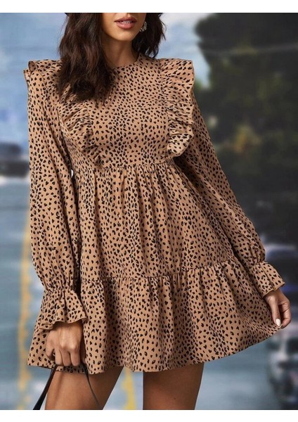 Kadın Uzun Kollu Yaka ve Sırt Fırfır Detay Mikro Mini Boy Elbise indirimleri