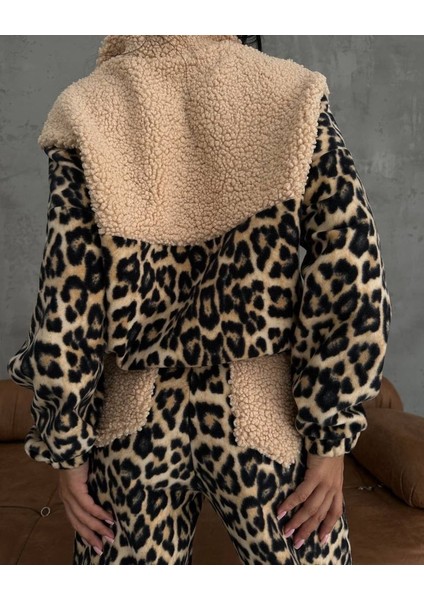Kadın 3 Iplik Kumaş Leopar Desenli Ikili Takım modelleri