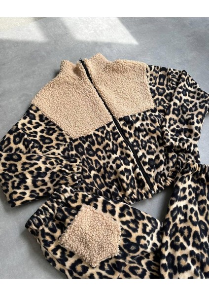 Kadın 3 Iplik Kumaş Leopar Desenli Ikili Takım indirimleri