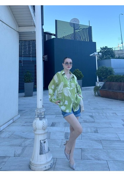 Kadın Uzun Kollu Dijital Baskılı Salaş Saten Gömlek fiyatları