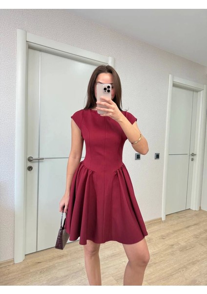 Sırt Dekolteli Çan Detaylı Mini Elbise - Bordo fiyatları