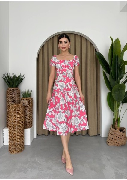 Kare Yaka Çiçekli Elbise modelleri