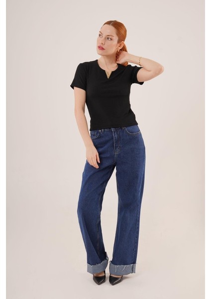 Kısa Kollu Yaka Detaylı Kaşkorse Siyah Bluz fiyatları