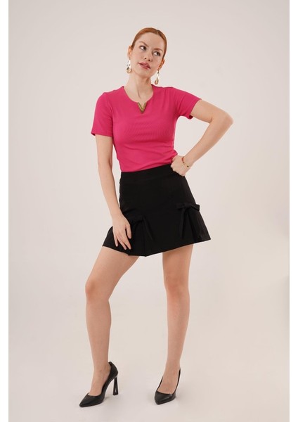 Kısa Kollu Yaka Detaylı Kaşkorse Fuşya Bluz fiyatları