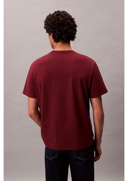 Erkek Regular Fit Grafik Monogram Baskılı T-Shirt - Bordo fiyatları