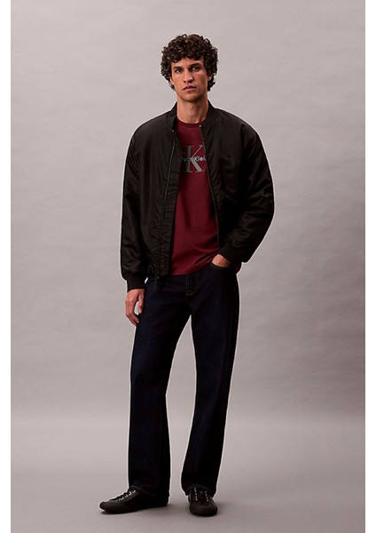 Erkek Regular Fit Grafik Monogram Baskılı T-Shirt - Bordo modelleri