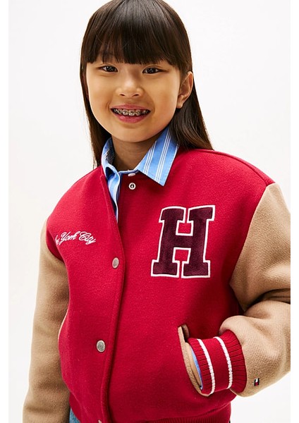 Kız Çocuk Regular Fit Harf Apilkeli Kolej Ceket - Kırmızı fırsatları