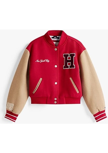 Kız Çocuk Regular Fit Harf Apilkeli Kolej Ceket - Kırmızı