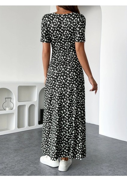 Kadın Kısa Kollu Kruvaze Yakalı Çiçek Desenli Süprem Elbise fırsatları