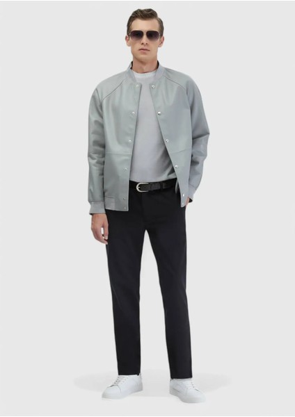 Gri Regular Fit Dik Yaka Casual Koyun Derisi Deri Mont fiyatları