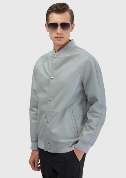 Gri Regular Fit Dik Yaka Casual Koyun Derisi Deri Mont modelleri