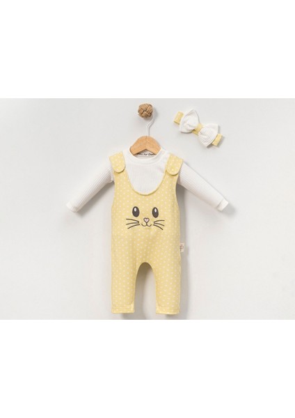 Tavşan Nakışlı Kız Bebe Ikili Salopet Set