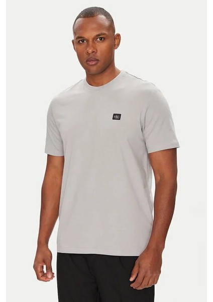 Erkek Logo Patch'li T-Shirt - Gri