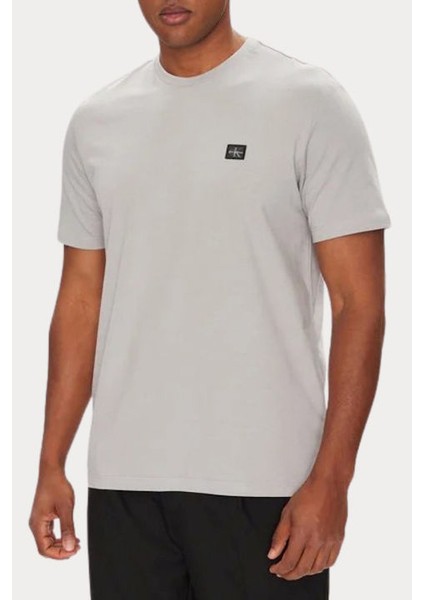 Erkek Logo Patch'li T-Shirt - Gri fırsatları