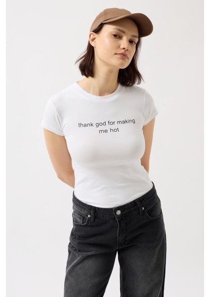 Baskılı Likralı Crop T-Shirt modelleri