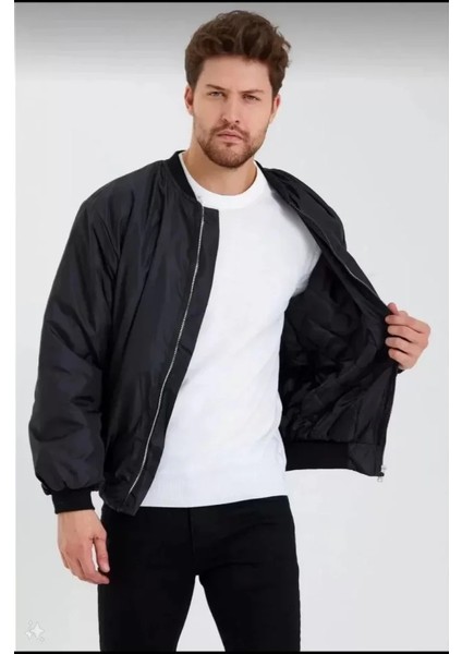 Unisex Uzun Kol Baskılı Bomber Ceket - Siyah modelleri