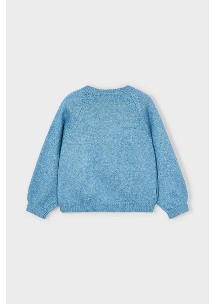 Kız Çocuk 3 Boyutlu Çiçek Aplikeli Triko Kazak - Mavi fiyatları