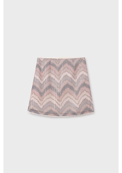 Kız Çocuk Zikzak Desenli Payetli Mini Etek - Pembe