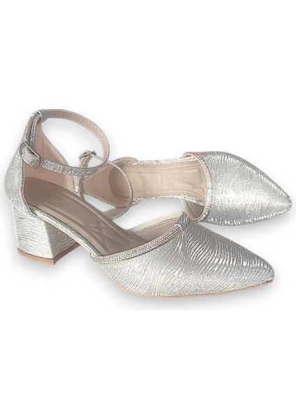 904 Gümüş Lazer Detaylı Abiye Kadın Topuklu Ayakkabı modelleri