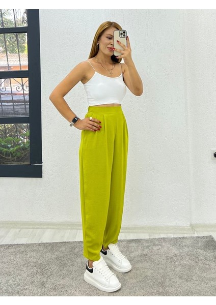 Kadın Aerobin Kumaş Bel Lastikli Pileli Pantolon
