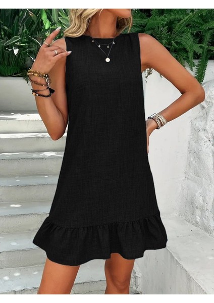 Kadın Kolsuz Bisiklet Yaka Fırfırlı Sofya Elbise modelleri