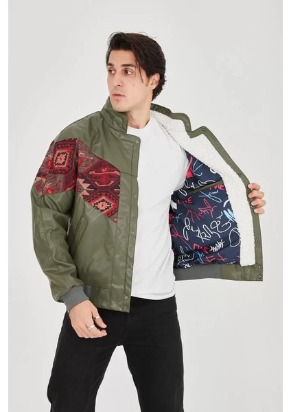 Erkek Içi Astarlı Içten Yaka Kısmı Peluşlu Suni Kumaş Vintage Ceket - Haki modelleri