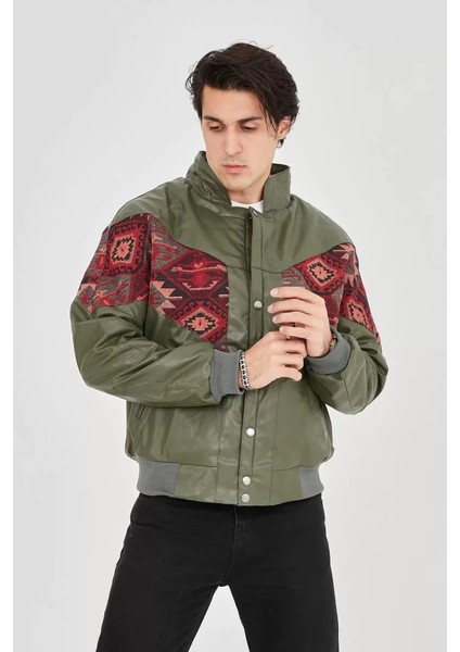 Erkek Içi Astarlı Içten Yaka Kısmı Peluşlu Suni Kumaş Vintage Ceket - Haki fırsatları