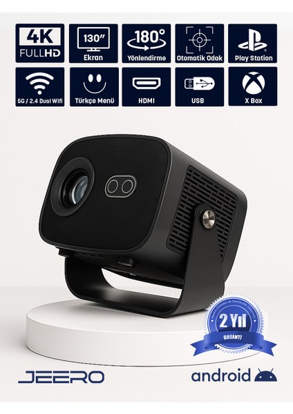 4K Smart Cinema Portable Projector (Auto Focus / Android) Türkçe Menü