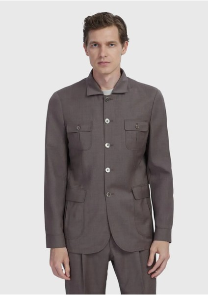 Açık Kahve Düz Shirt Shoulder Slim Fit %100 Yün Ceket modelleri