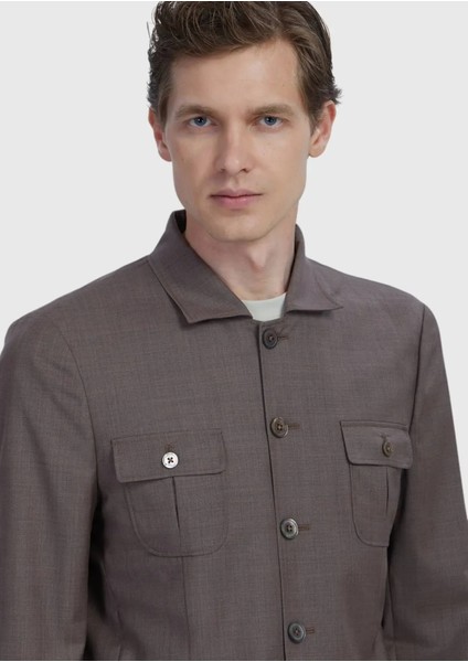 Açık Kahve Düz Shirt Shoulder Slim Fit %100 Yün Ceket fırsatları
