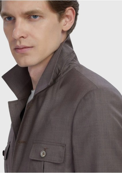 Açık Kahve Düz Shirt Shoulder Slim Fit %100 Yün Ceket indirimleri