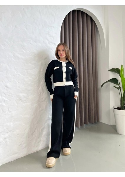 Kadın Uzun Kollu Şerit Detay Triko Takım modelleri