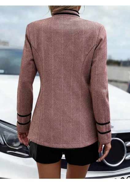 Kadın Uzun Kollu Hakim Yaka Düğme Detaylı Mini Dokuma Ceket fırsatları