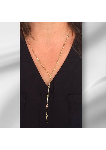 Renkli Taşlı Y Çelik Kolye