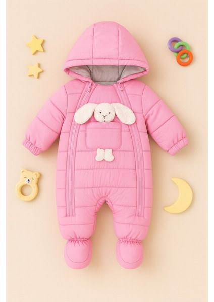 Yeni Sezon Cepli Sevimli Tavşan Figürlü Kapüşonlu Bebek-Çocuk Kozmonot-Astronot Tulum